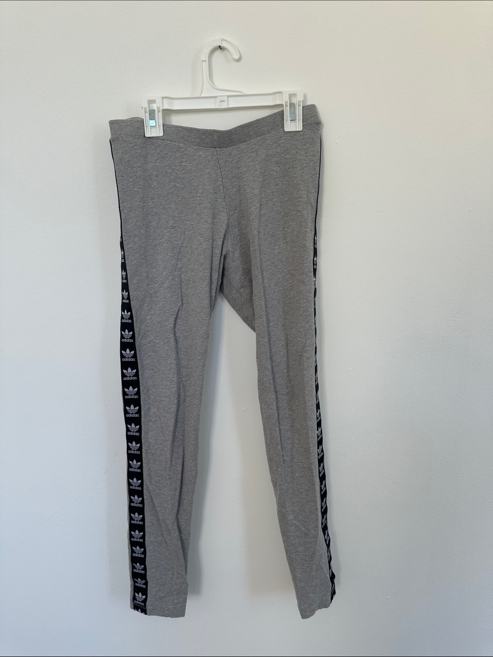 adidas Gray Leggings with Black Trefoil Side Tape